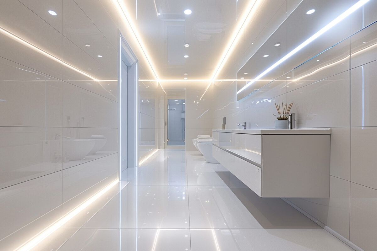 Les options pour un plafond tendu dans une salle de bains humide